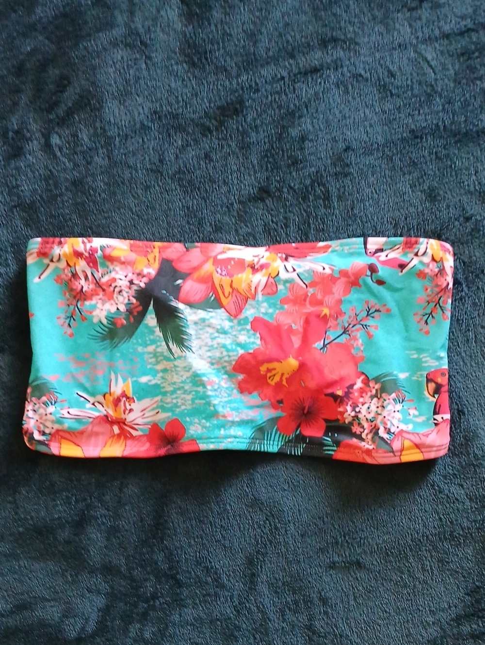 RELLECIGA Floral Bandeau Swim Top - Teal & Pink